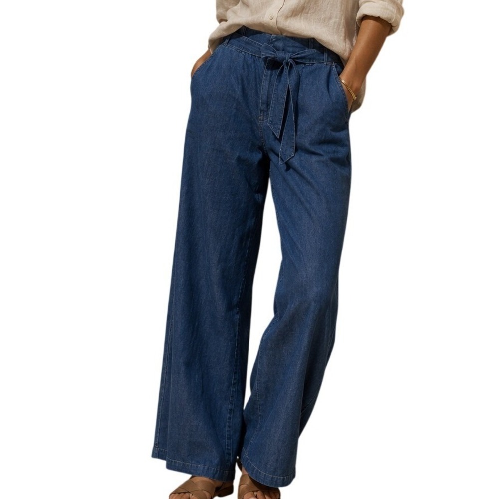 Eloquii‎ Denim Blue Paperbag Waist Wide Leg Jeans Plus Size 18 High Rise Belted